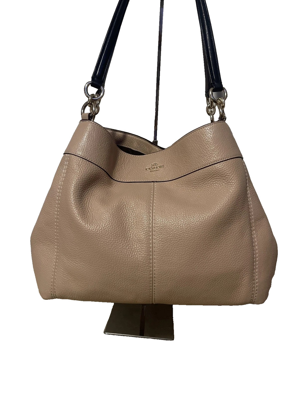 Coach Lexy Pebble Leather Shoulder Bag/Beechwood with Black Handles